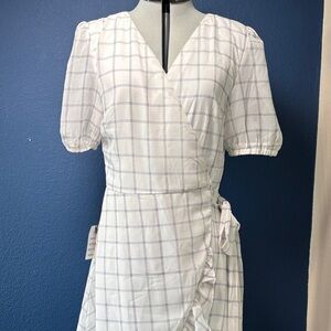 Joyfolie White and Blue Checkered Midi Dress